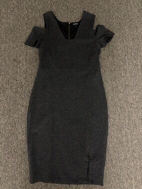 Express Charcoal Cold-Shoulder Sheath Midi Dress